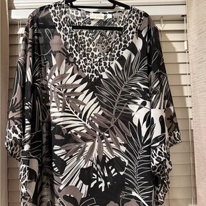 Belle by Kim Gravel Animal/Palm Print Woven Blouse and Knit Tank Set